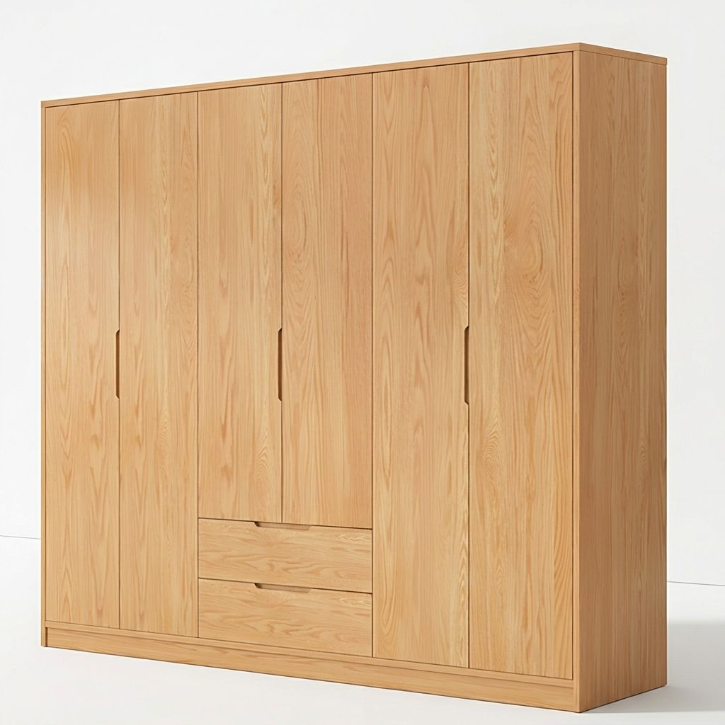 Modern Natural Wood Wardrobe Armoire with Sliding Doors, Drawers, and Shelves - image 50