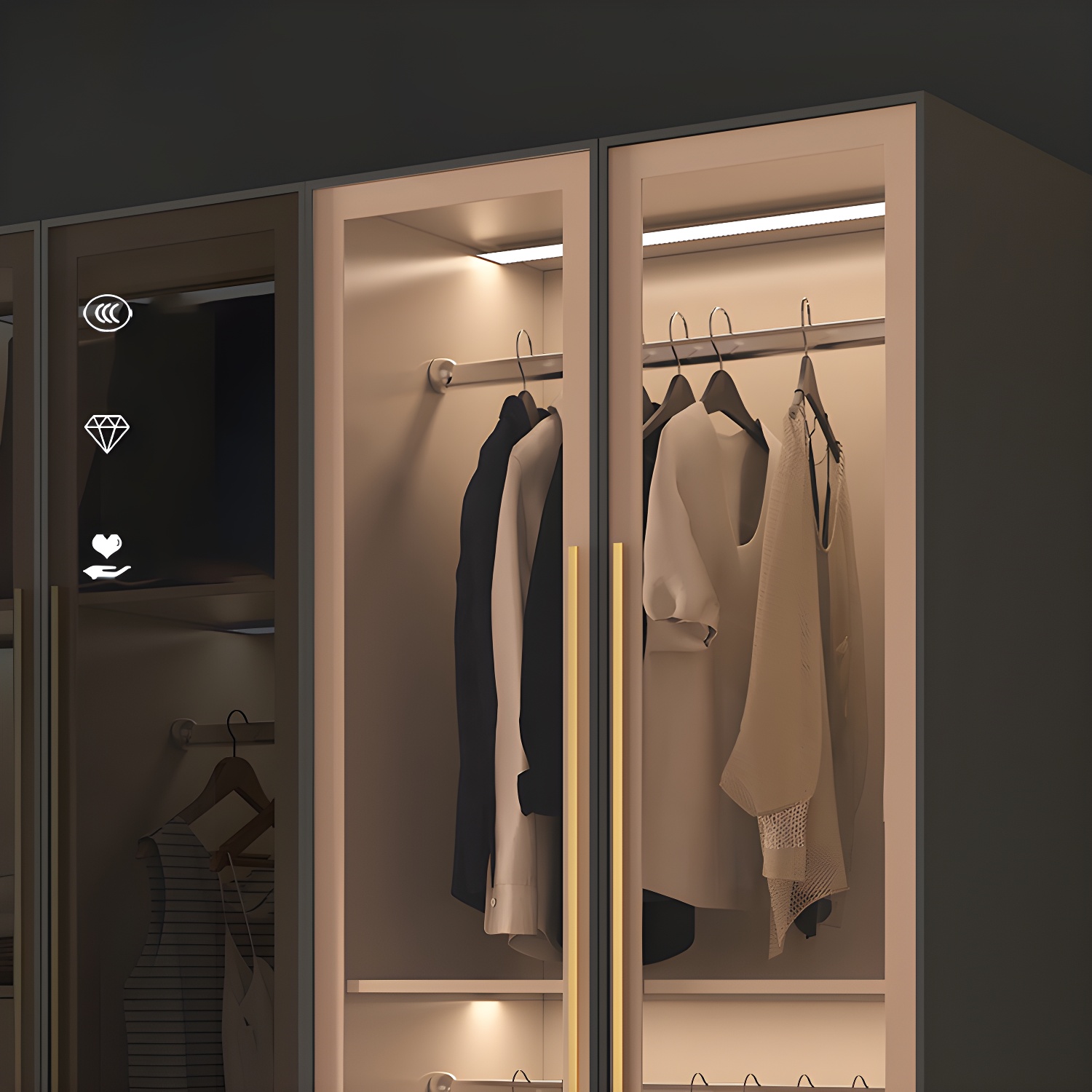 Glass and Wood Wardrobe Cabinet with Shelves Modern Wardrobe Closet - image 8