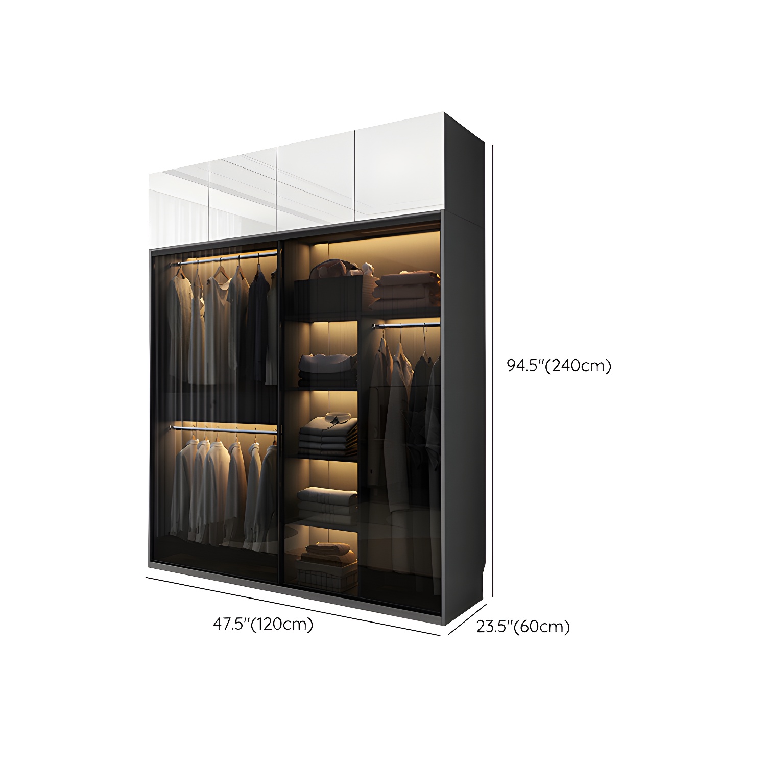 Modern Style Glass Wardrobe 1-Drawer Bedroom Wardrobe Closet - image 16