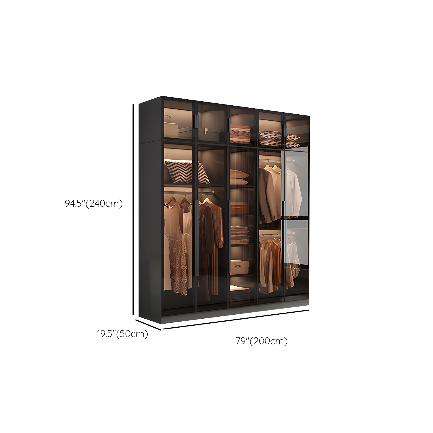 Modern Wooden Frame Wardrobe Freestanding Multifunctional Wardrobe Tempered Glass Doors - image 19