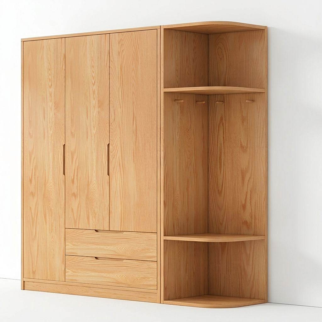 Modern Natural Wood Wardrobe Armoire with Sliding Doors, Drawers, and Shelves - image 75