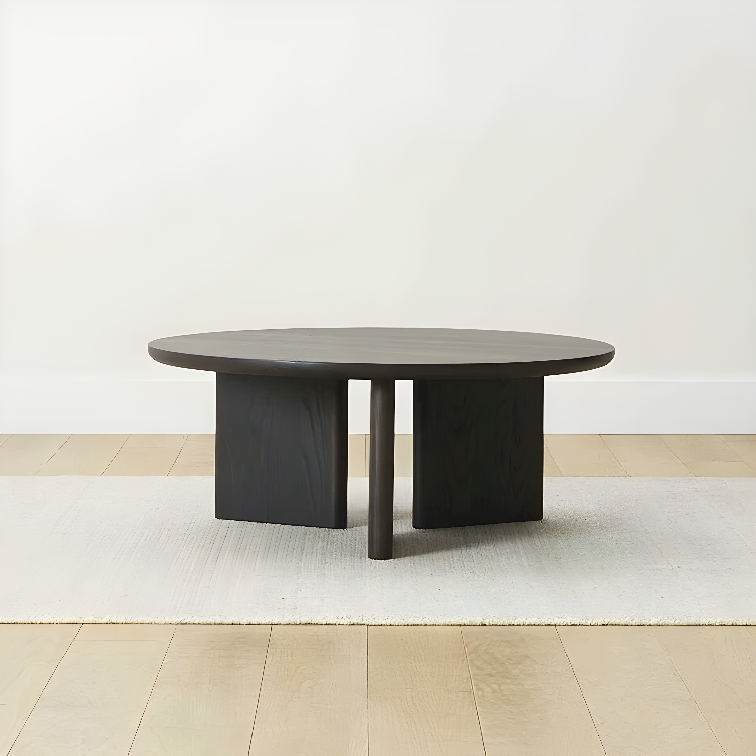 Scandinavian Round Wood Coffee Table with Three-Leg Base and Standard Height