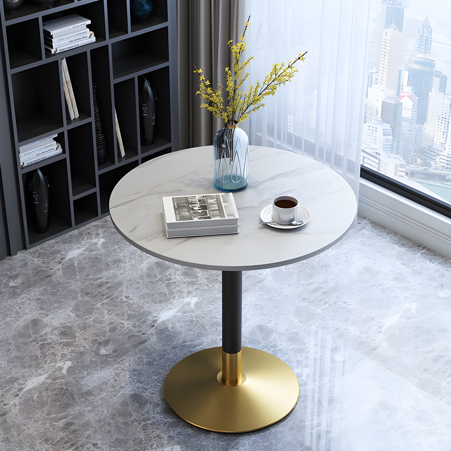 Traditional Luxury Rounded Dining Table Stone and Metal Tulip Dining Table - image 9