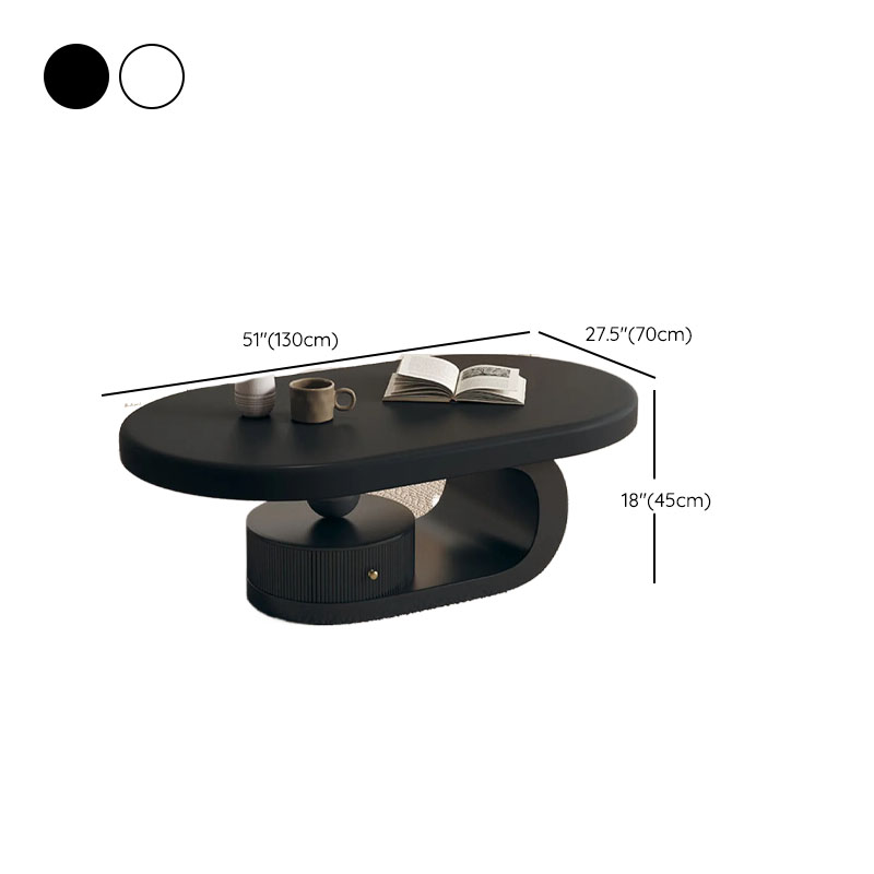 Minimalist Oval Wooden Coffee Table with 1 Shelf and White Top - image 16
