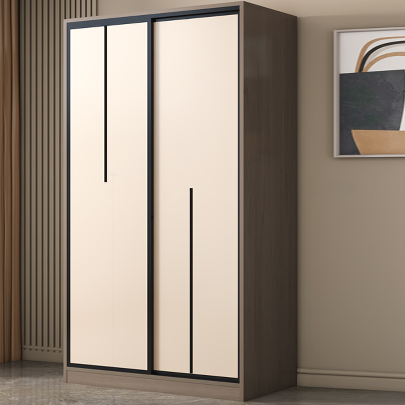 Minimalist Manufactured Wood Independent Wardrobe Closet with Soft Close Door, Interior Shelves, and Clothing Rod