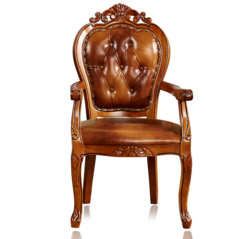 Steady Bordered Leather Upholstered Side Chair/Arm Chair with Wooden Legs and Nailhead Embellishment for Dinette in a Nordic Style