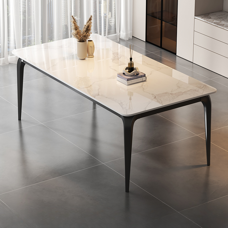 Trendy White/Charcoal/Light Gray Rectangle Scratch Resistant Sintered Stone Top Dining Table for 4/8 People/Seats 6, Standard Table Height