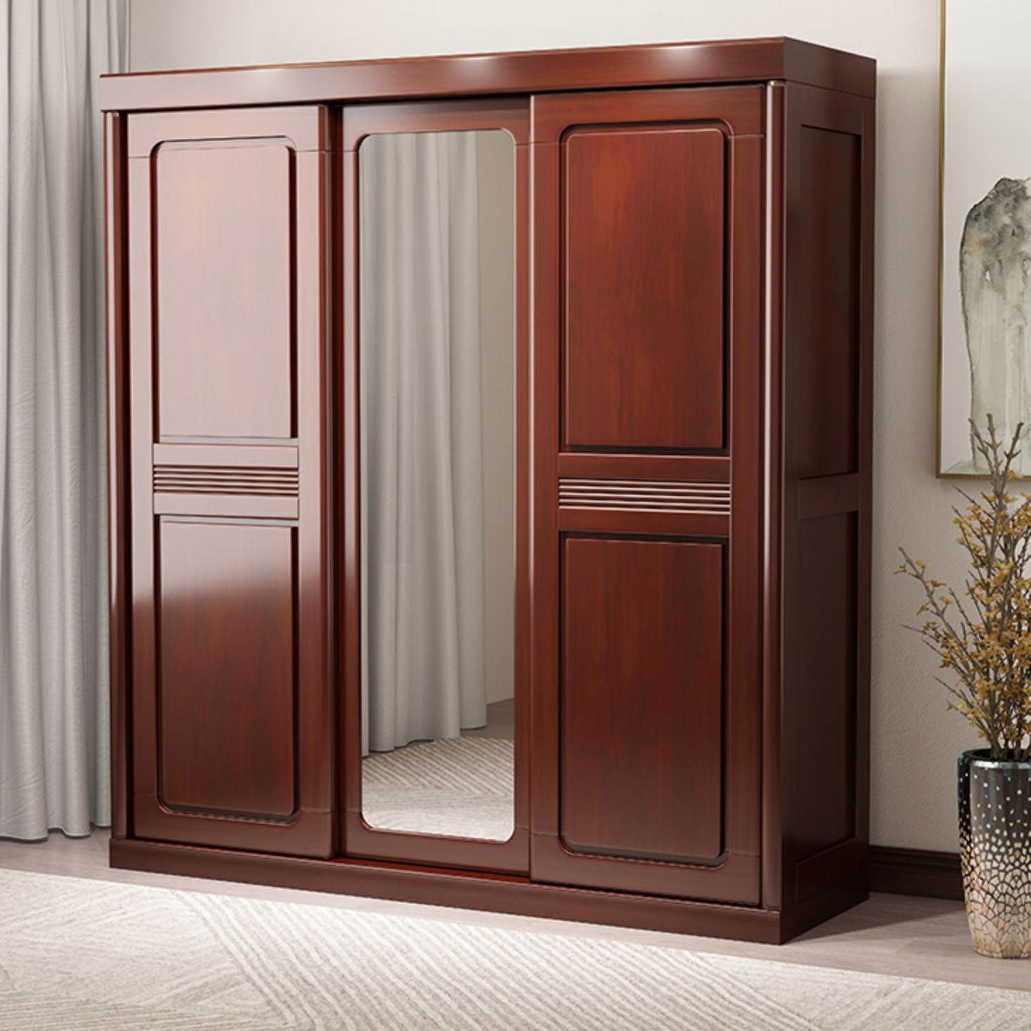Traditional Wardrobe Cabinet Rubberwood Brown Wardrobe Armoire - image 13