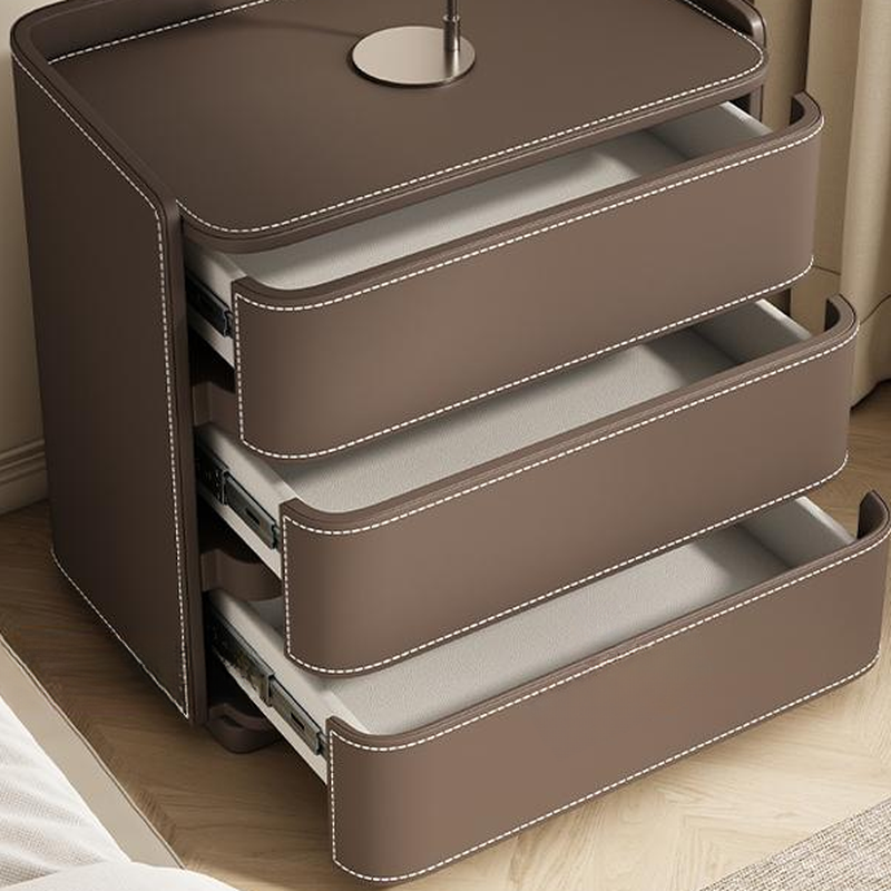 Contemporary 3 Tiers Genuine Leather Drawer Storage Bedside Table - image 14