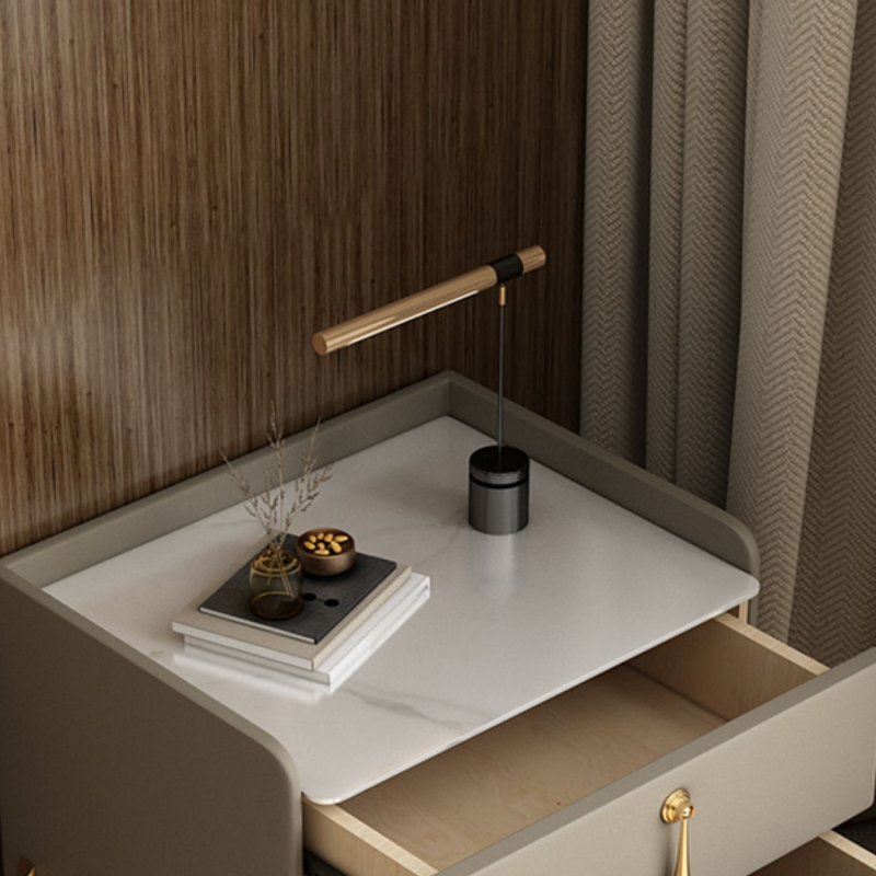 Stylish/Art Deco Drawer Storage Nightstand with 2 Drawers, Stone Countertop, and Leg - image 8