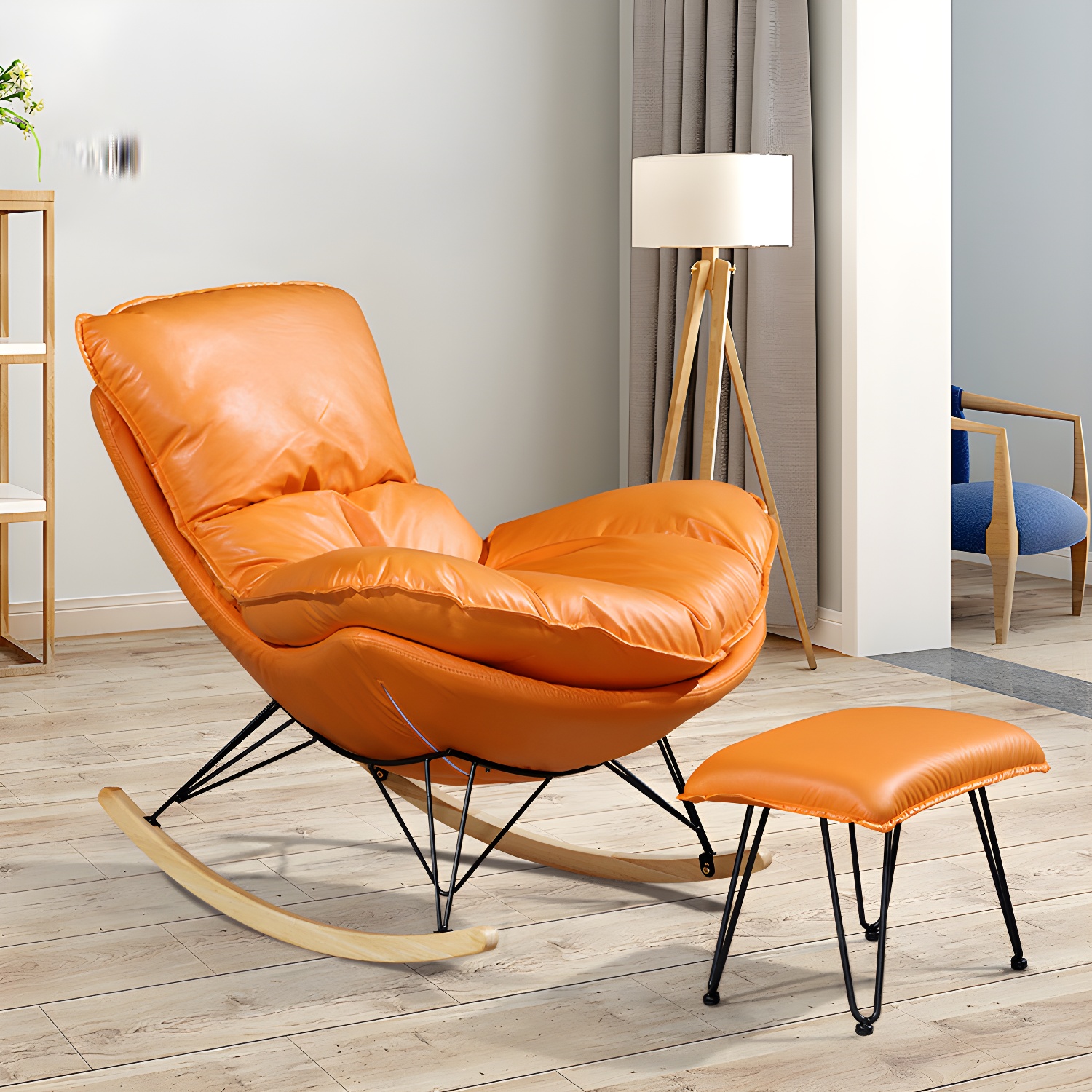 Modern Style Rocker Chair Metal Frame Spindle Cushions Rocker Chair with Ottoman - image 8