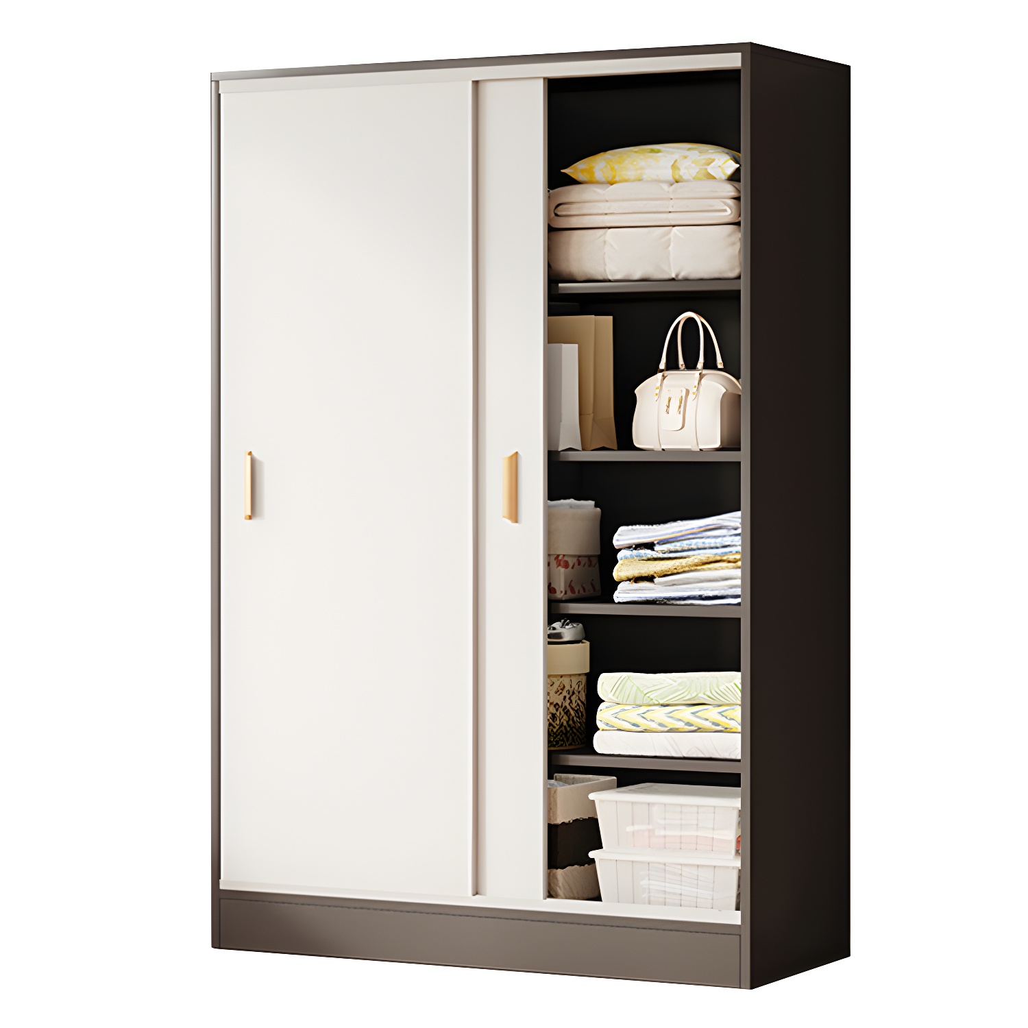 Contemporary Freestanding Wardrobe Armoire Wood Sliding Doors Wardrobe - image 8