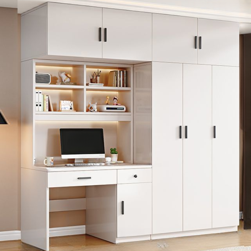 White Contemporary Laminate Almirah with Soft Close Drawer, Soft Close Door, Interior Shelves, and Clothing Rod