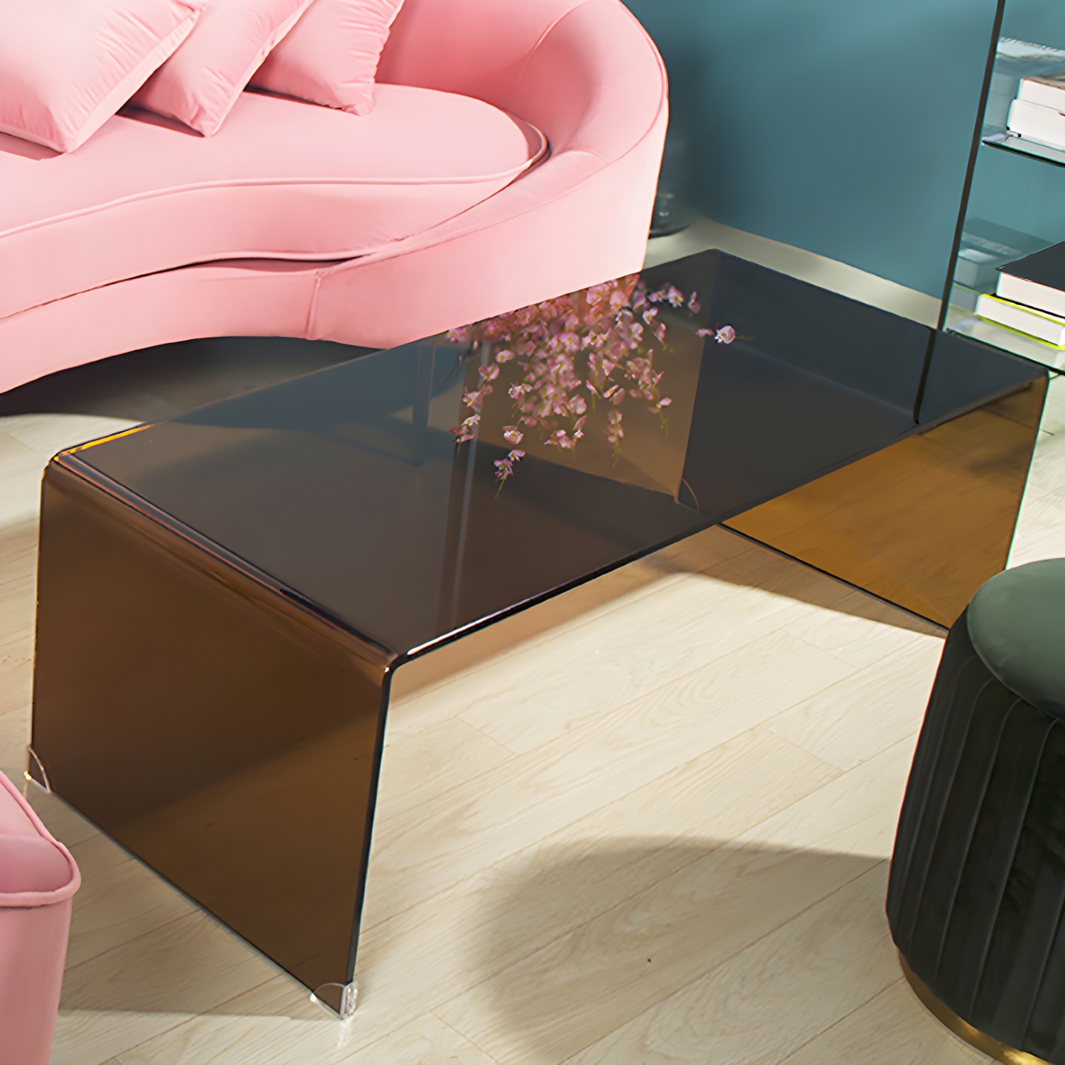 Brown Glass Sled Coffee Table Modern Rectangular 1 Single Cocktail Table - image 4