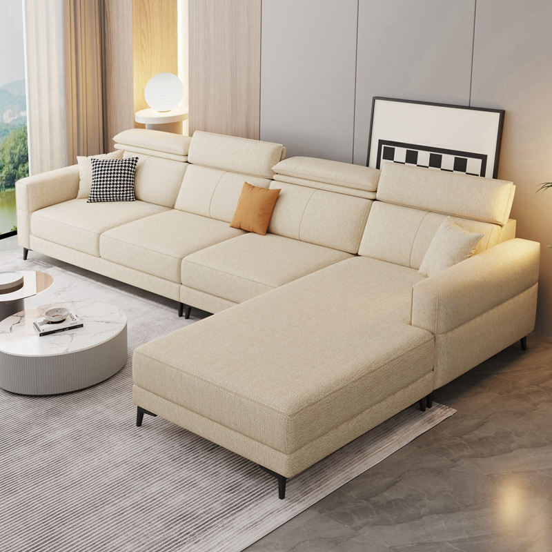 3 Pc Contemporary Modern L-Shape Sofa Chaise in Grey/Cream with Square Arm & Cushion Back - image 4