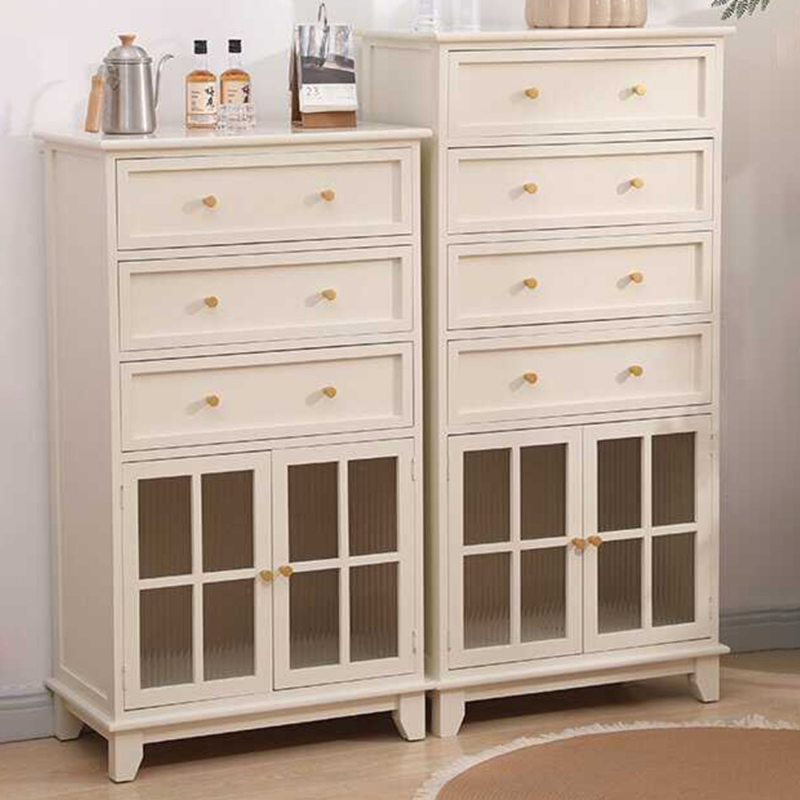 Rectangular Damp-proof Accent Cabinet with Storage Drawer, Closet, Glazed Door, Cabinet Knobs in Chalk/Brown/Wood Color - image 9