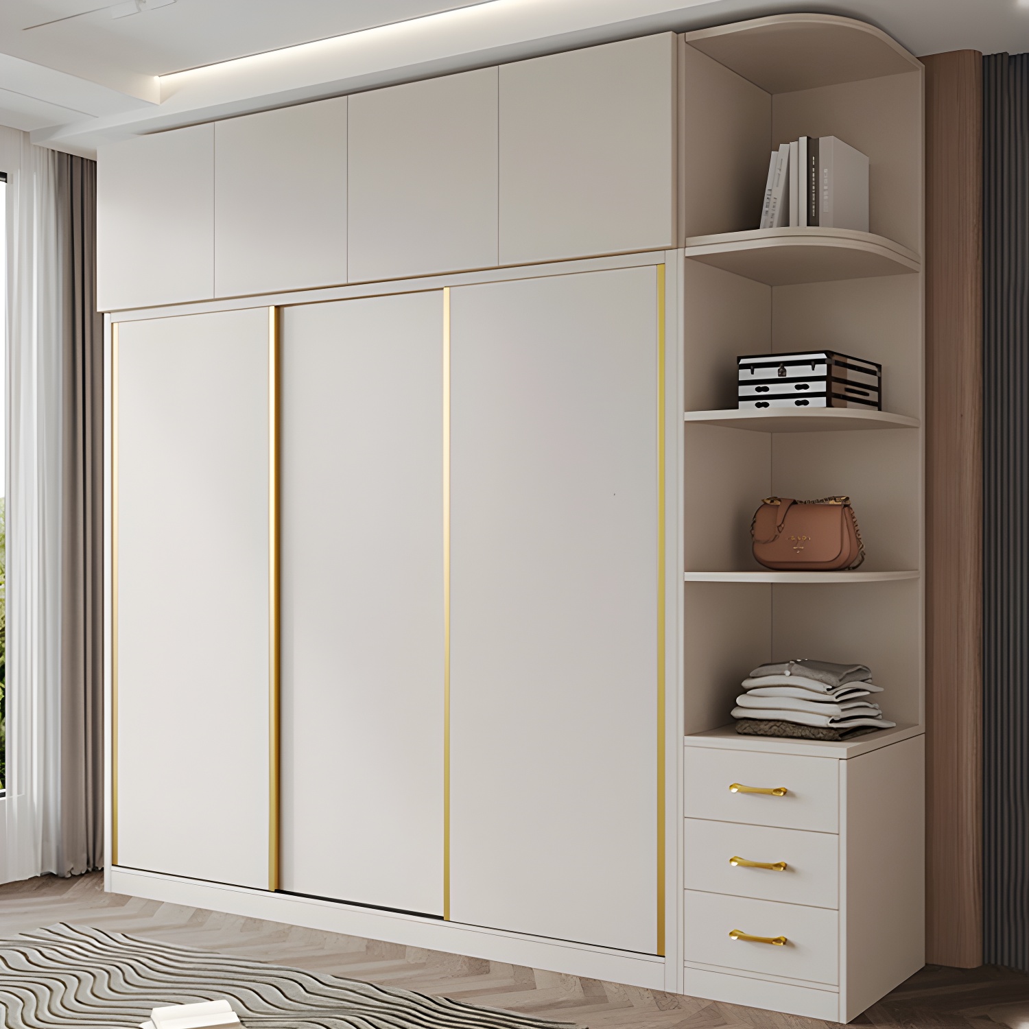 Attractive Modern White Wardrobe Armoire with Clothing Rod & Shelves