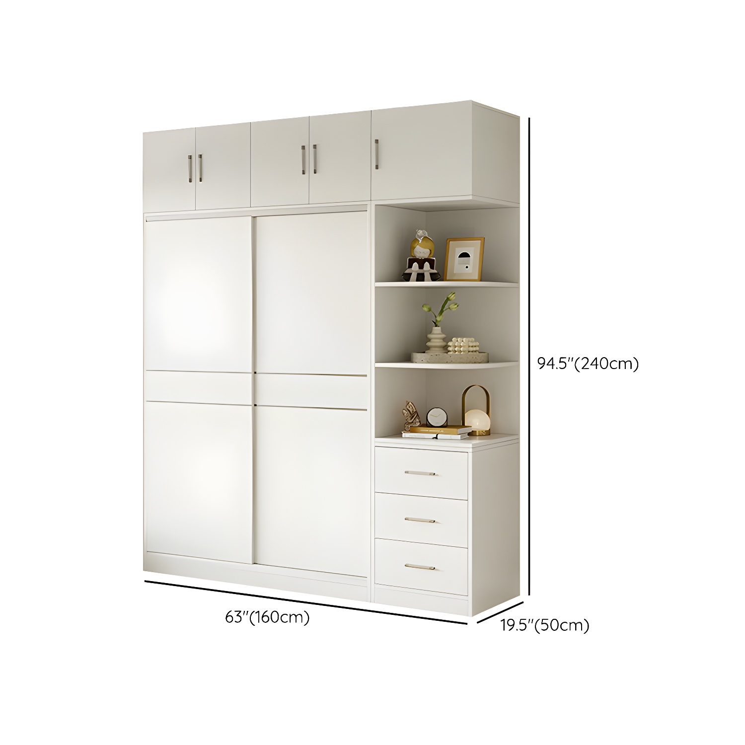 Modern White Wood Wardrobe Armoire with Sliding Doors, Shelves, and Soft Close Drawers - image 32