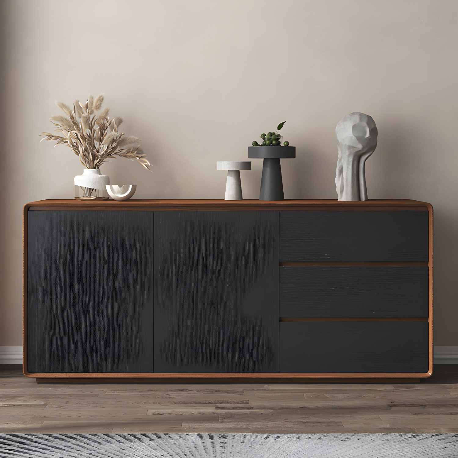 Wood Buffet Table Contemporary Style Side Board with Cabinets and Drawers - image 24