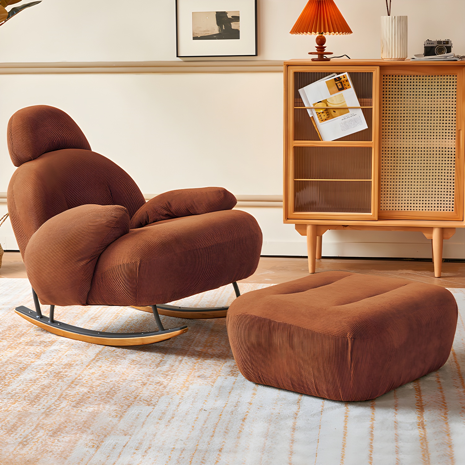 Spindle Living Room Contemporary Reclining Upholstered Rocking Accent Chair - image 3
