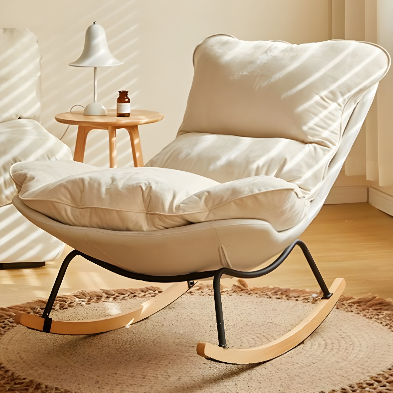 Stylish and Comfortable Modern Upholstered Rocking Chair with Natural Wood Legs - image 4