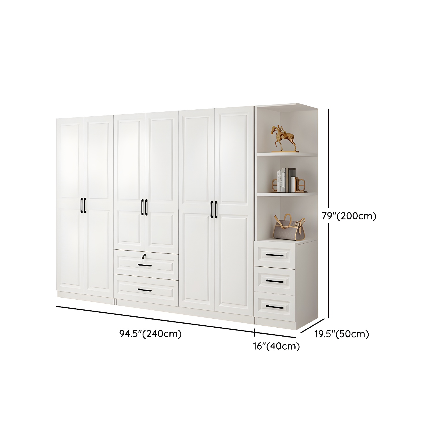 Wood White Modern Wardrobe Armoire with Drawers, Shelves, and Clothing Rod - image 31