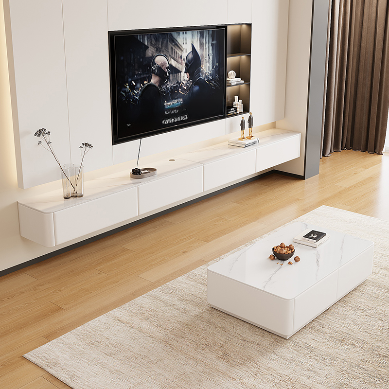 Art Deco Stone Rectangular TV Stand with 2 Drawers and 2 Cabinets Featuring Cable Management - image 5