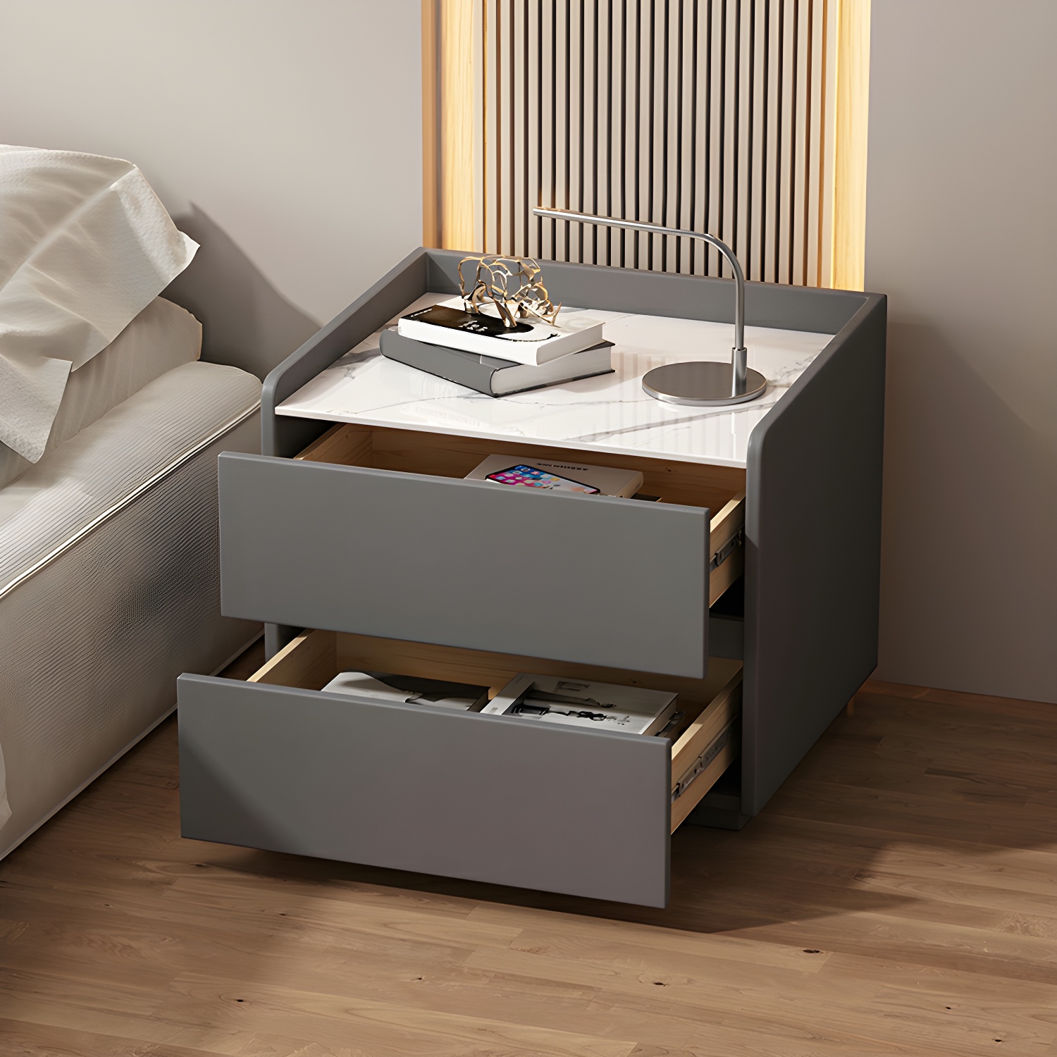 White Slate Countertop Nightstands Increase The Surrounding Height to Prevent Falling - image 13