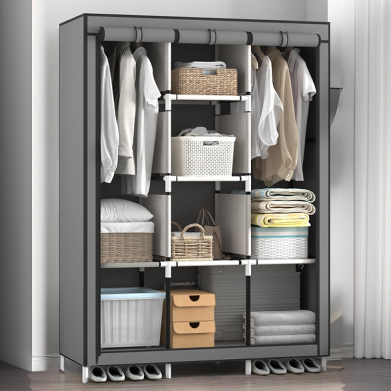 Modish Synthetic Unfixed Wardrobe Closet with Interior Shelves and Clothing Rod - image 5