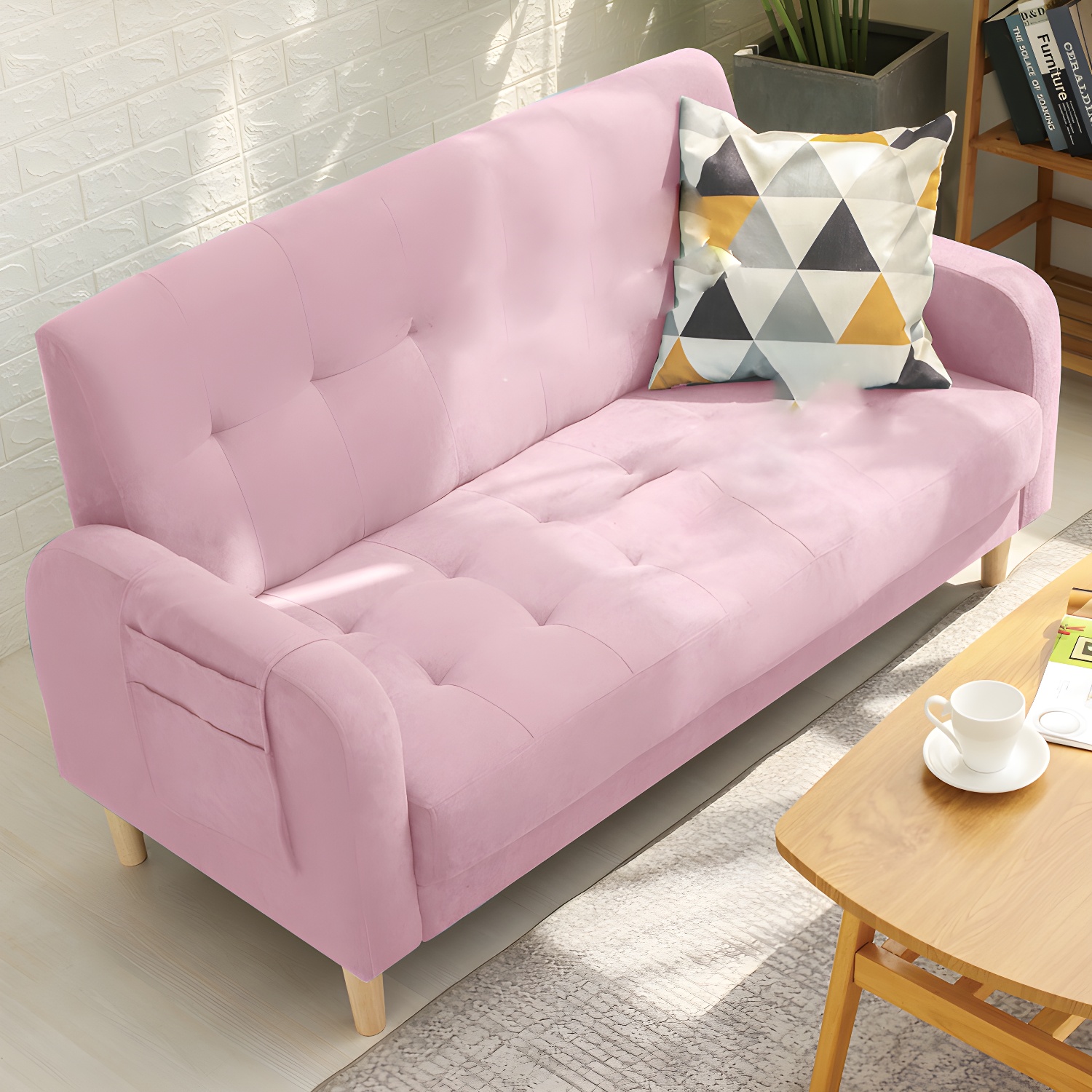 Tufted Fabric Sofa with Four Wooden Legs Square Tufted Sofa for Bonus Room - image 5
