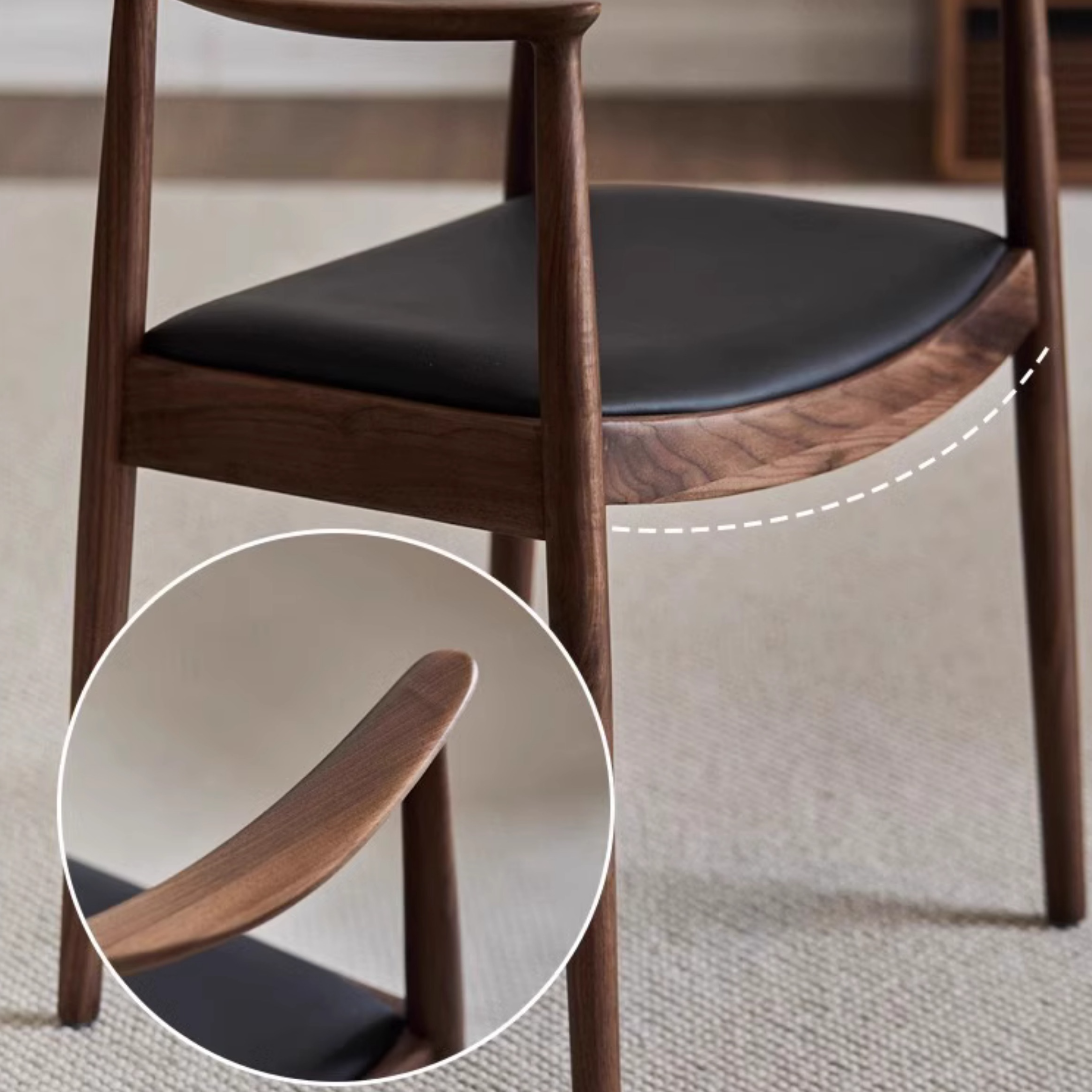 Scandinavian Timber Outlined Leatherette/Linen Firm Arm Chair with Exposed Back and Armrest - image 11
