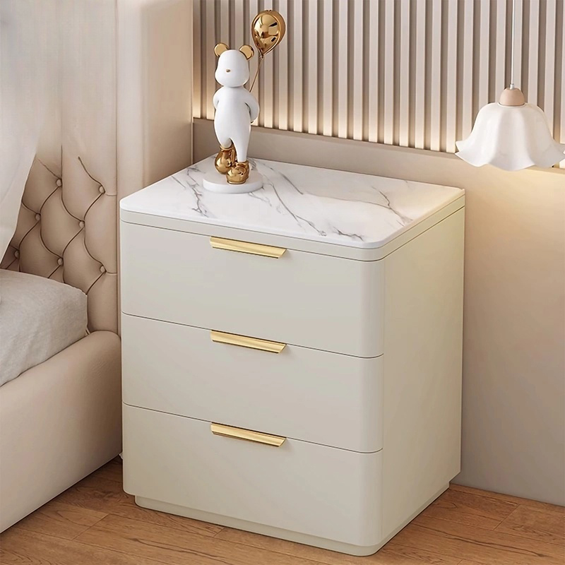 Modern 3 Drawers Nightstand with Slate Countertop and Gold Handles for Bedroom - image 4