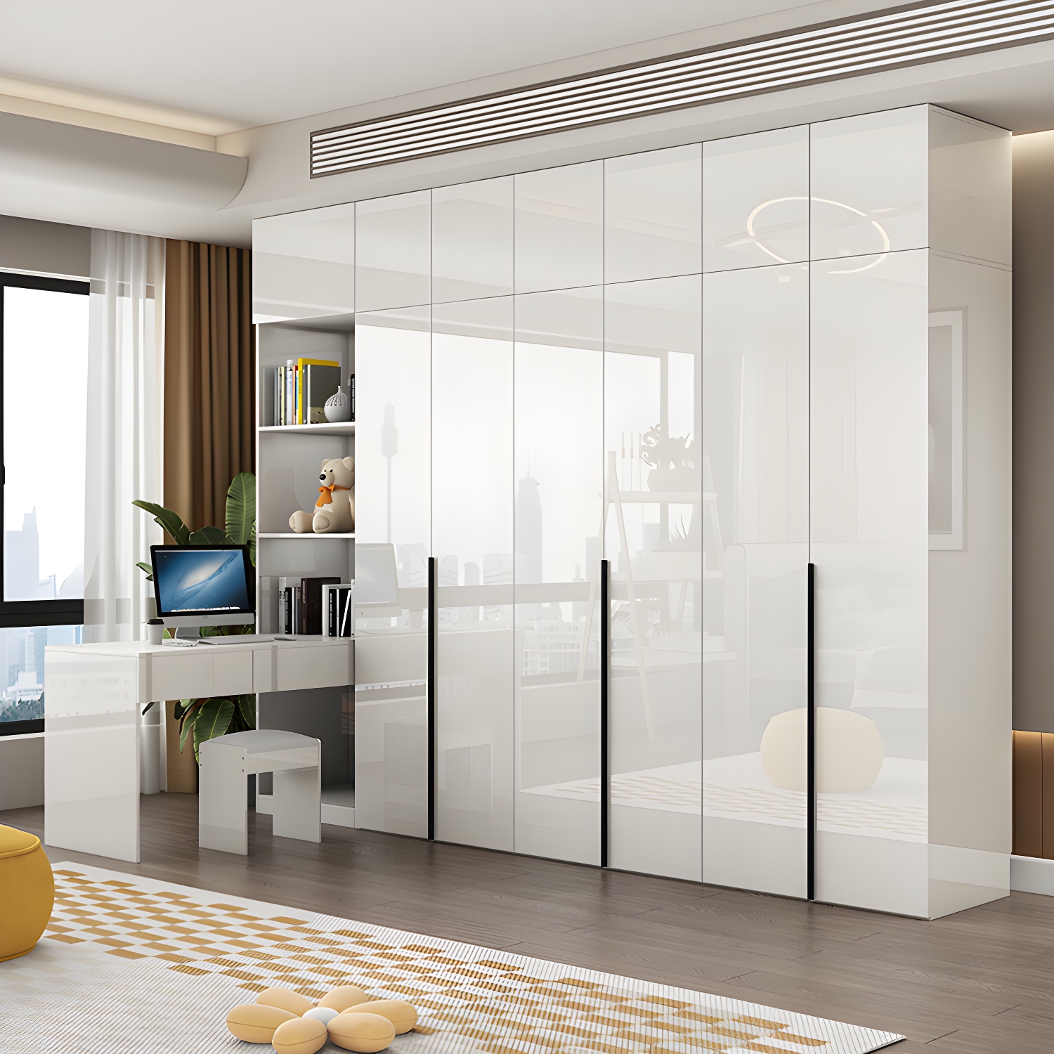 Solid Wood White Wardrobe Armoire with Drawers, Clothing Rod, and Shelves