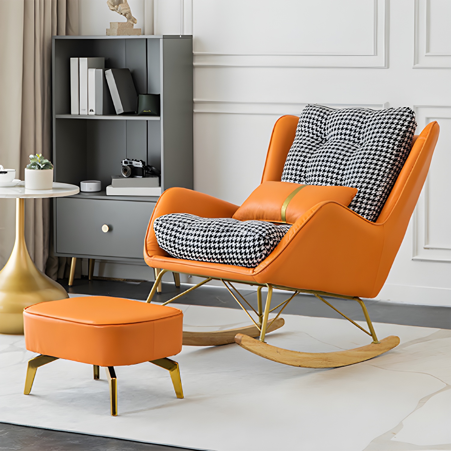 Modern Upholstered Rocker Chair Metal Frame Friction Resistant Rocker Chair for Home - image 6