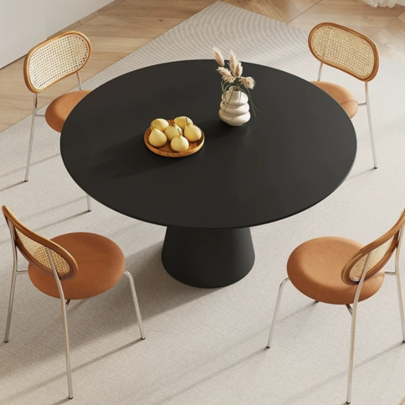 Scratch-defiant Fixed Circular Dining Table for 2 People/4 People with a Chalk/Charcoal Slate Stone Tabletop in a Contemporary Style - image 5
