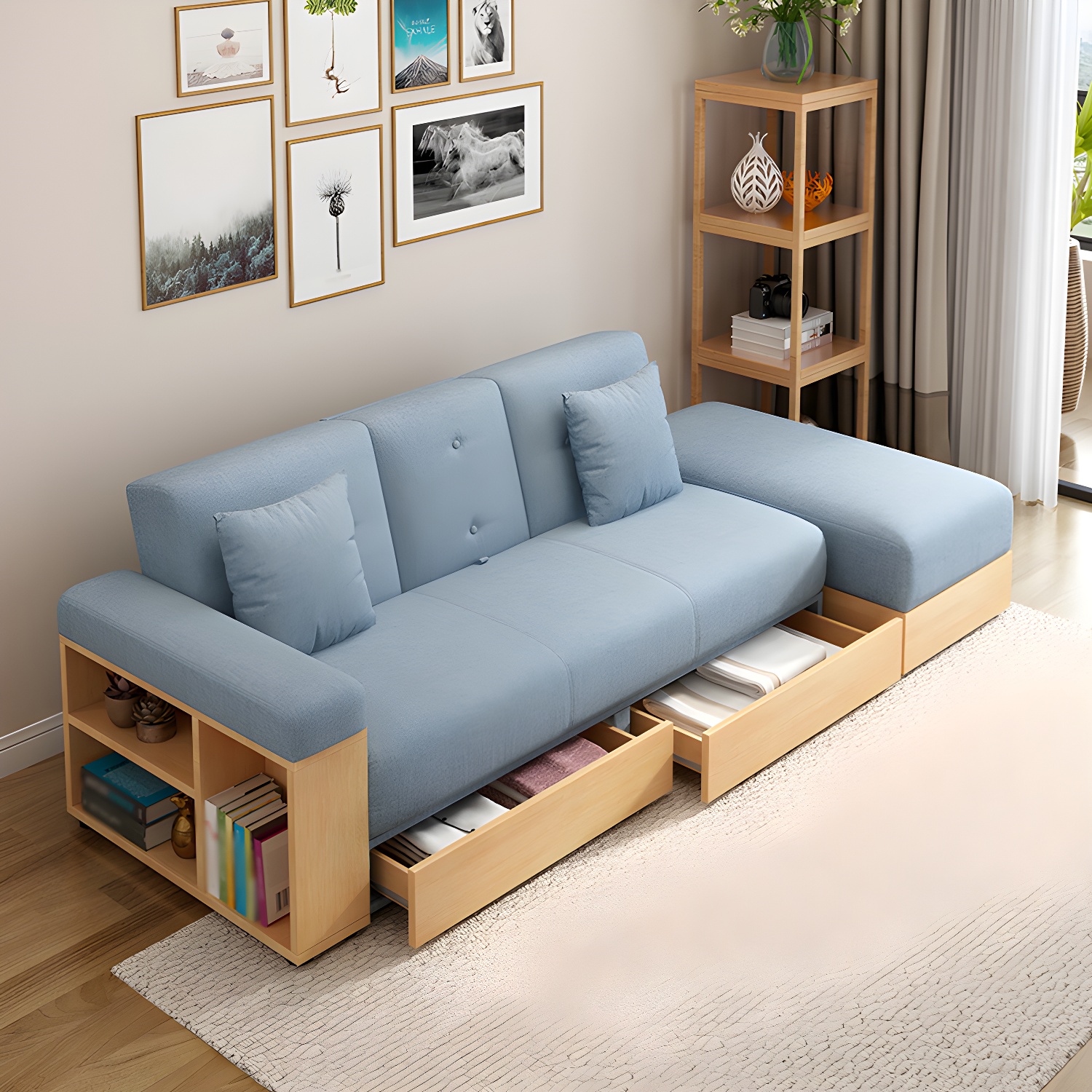 Contemporary Fabric Convertible Sofa Bed 29.53"High Pillow Top Arm Sofa Bed with Storage