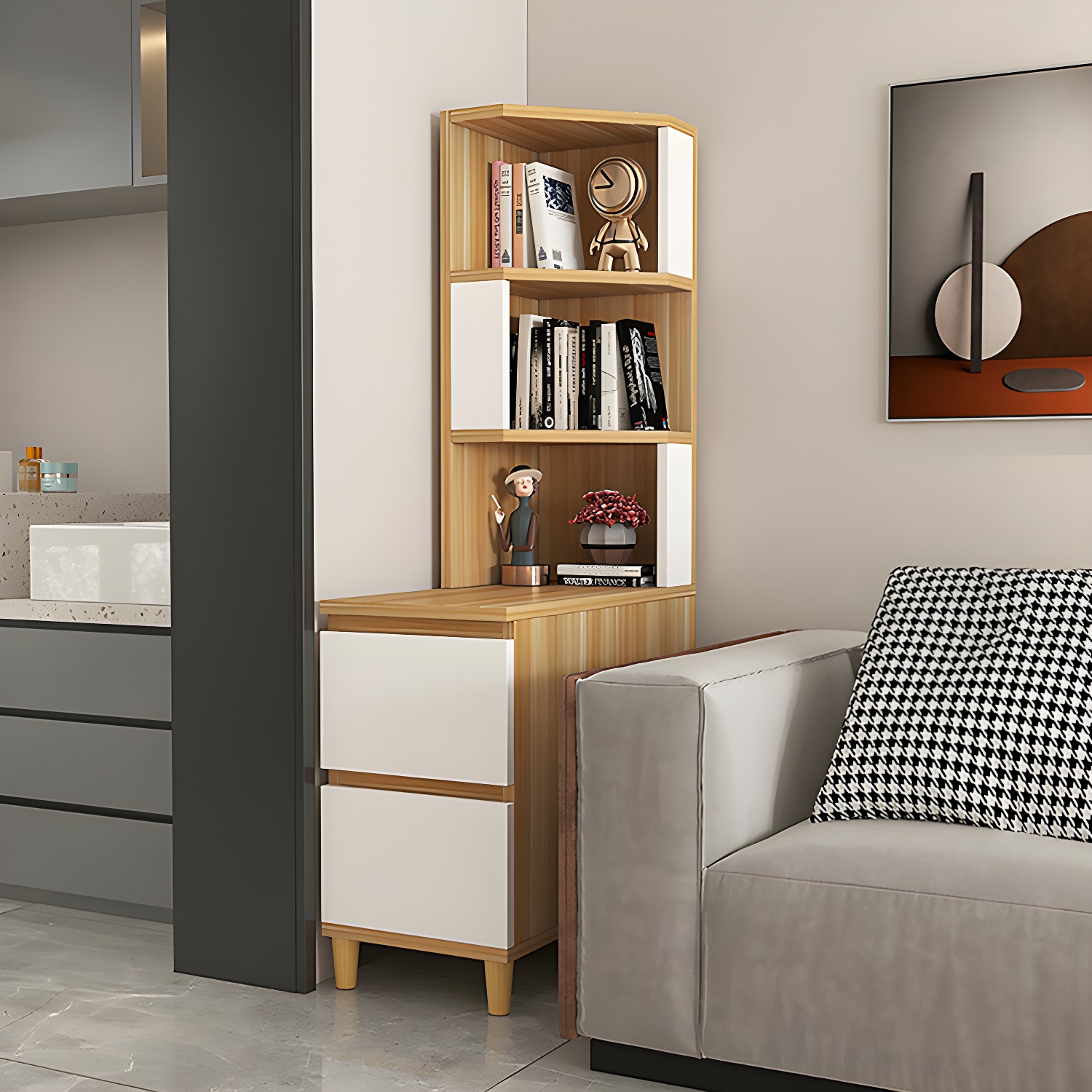 31" Wide Contemporary Corner 2 - Drawer Accent Chest with Shelves - image 15