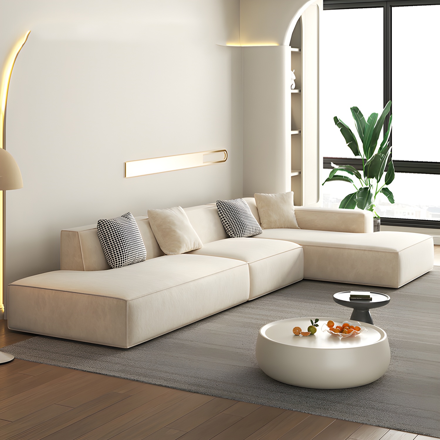 Elegant Sectional with Synthetic Upholstery in Moderate-Gray Tone and Built-in Charging Ports
