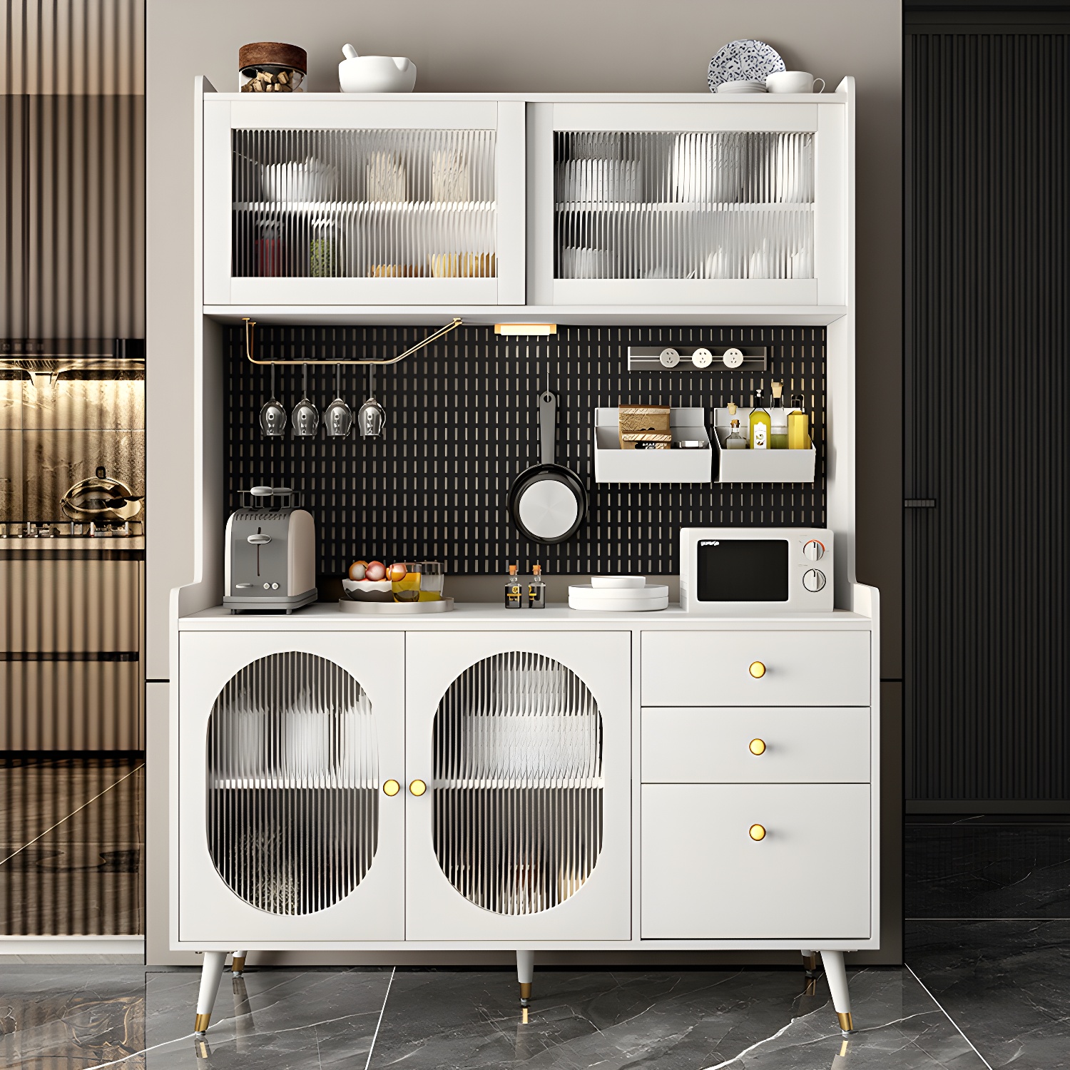 Stone Glam Sideboard Adjustable Shelves Kitchen Dining Room Sideboard - image 7