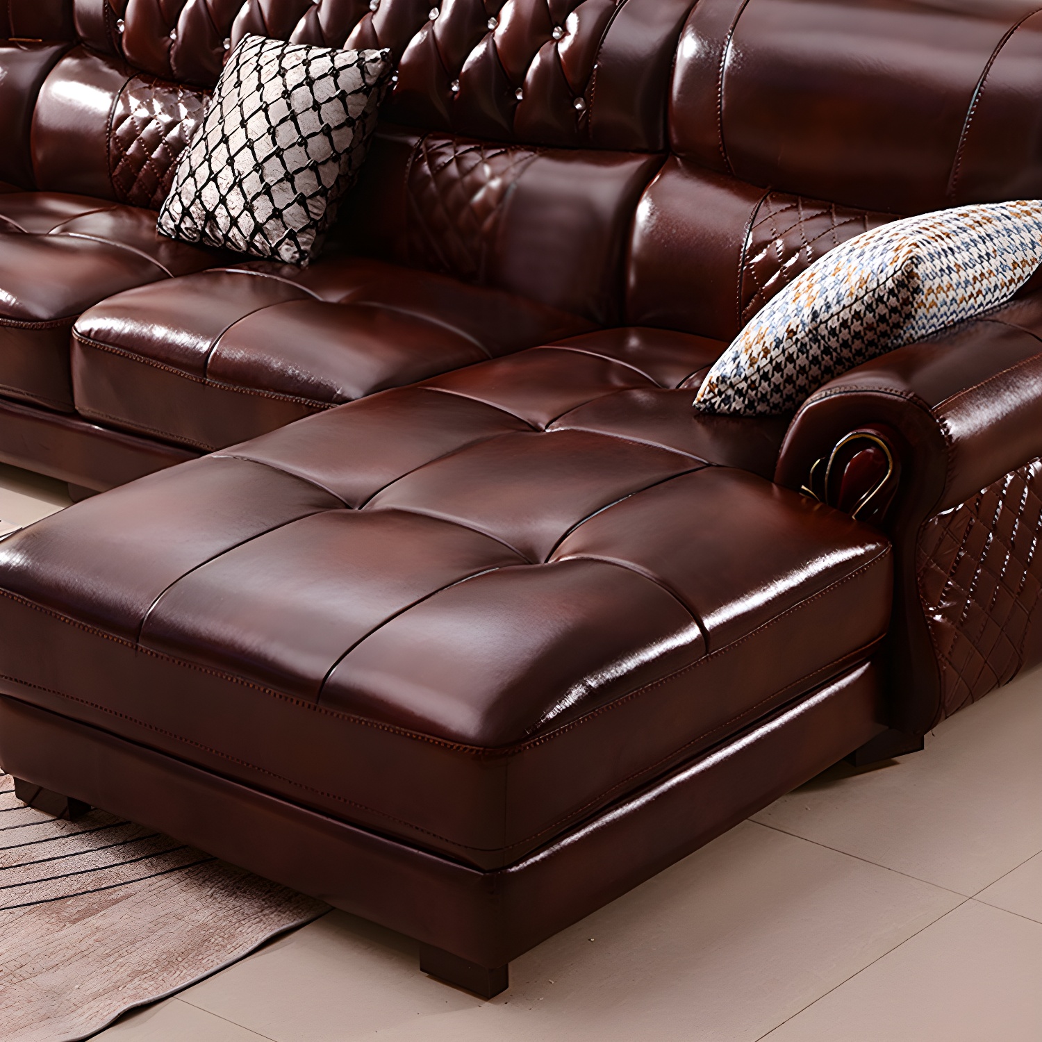 Genuine Leather Rolled Arm Sectional 36.22"High Camel Back Sofa, Dark Brown - image 14