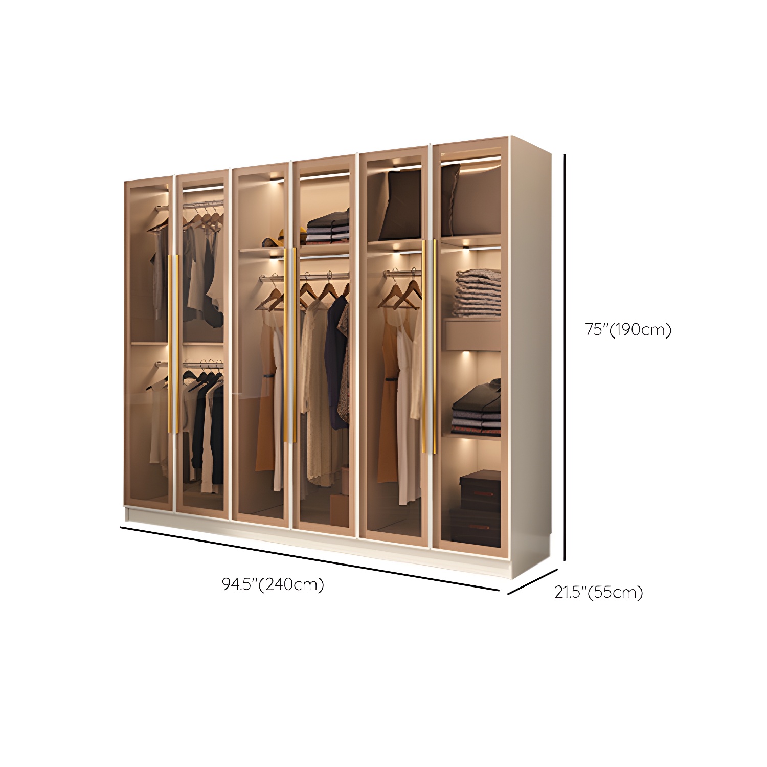 Glass and Wood Wardrobe Cabinet with Shelves Modern Wardrobe Closet - image 14