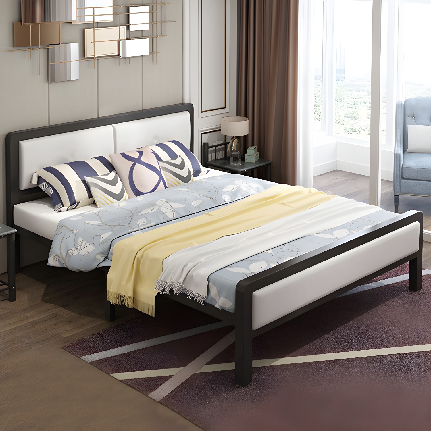 Contemporary Metal Standard Bed, Panel Rectangular Headboard Bed - image 5