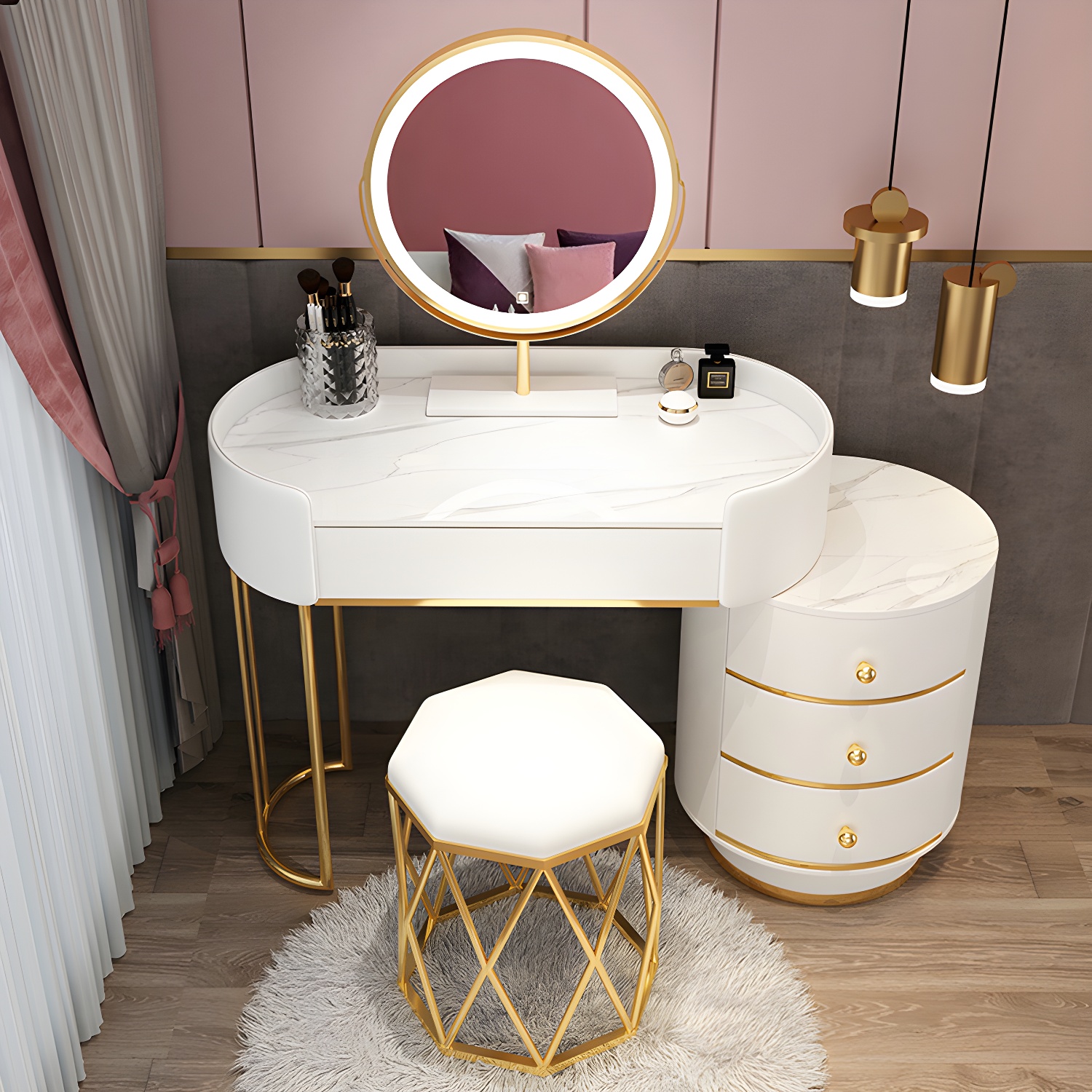 Glam Dressing Table Storage Box with Makeup with Drawers for Bedroom - image 3