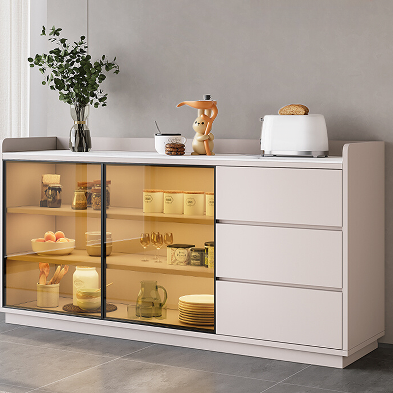 Simple Sideboard with 3 Drawers, Hutch Cabinets, Standard/Narrow/Wide Sizes, 1 Shelf, Sintered Stone Countertop, and 2/3/Single Doors - image 4