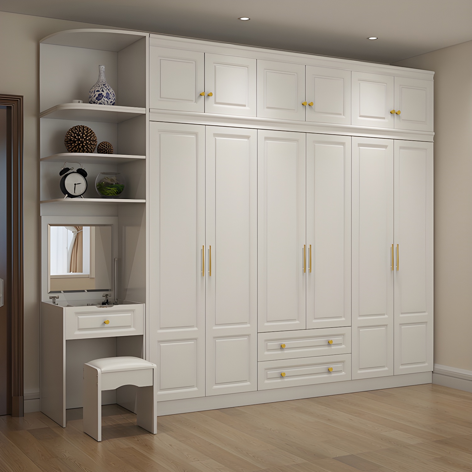 Manufactured Wood White Wardrobe for Home Modern Cabinet with Drawers - image 3