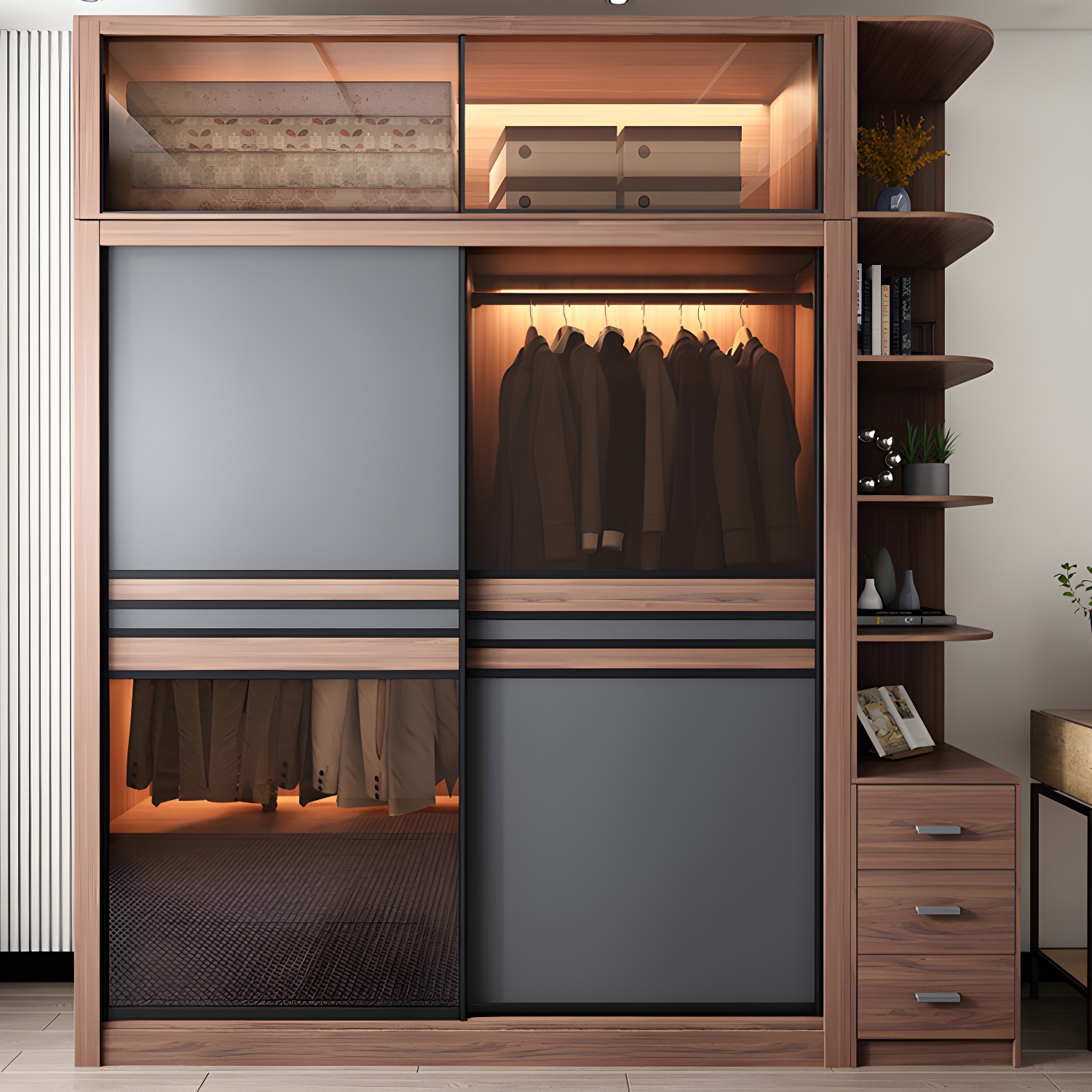 Brown Engineered Wood Wardrobe Armoire Modern Wardrobe Closet - image 11