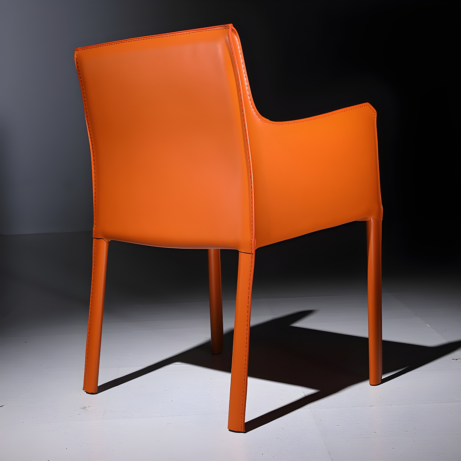 Designer Style Home Saddle Leather Arm Chair Matte Finish Solid Back Single Dining Chair - image 7