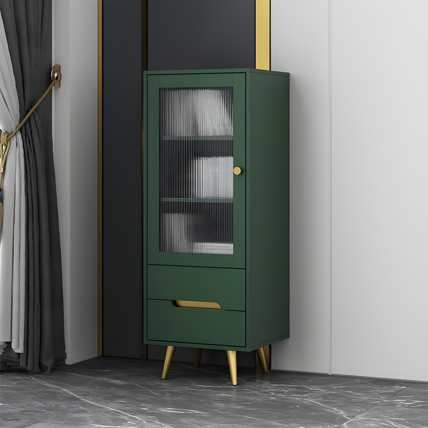Modern Wooden Accent Cabinet with 2 Drawers and Glass Door Cabinet - image 6
