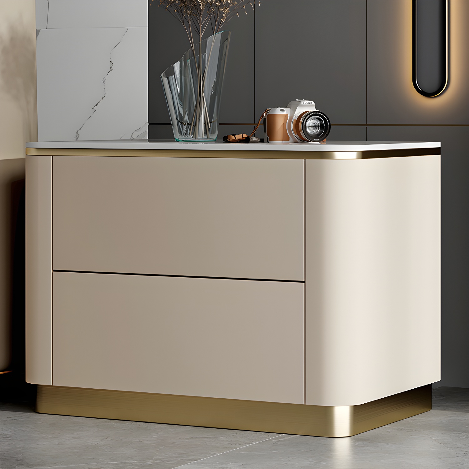 Glam Solid Wood Leather Outer Frame Accent Table Nightstand Drawer Storage Night Table - image 13