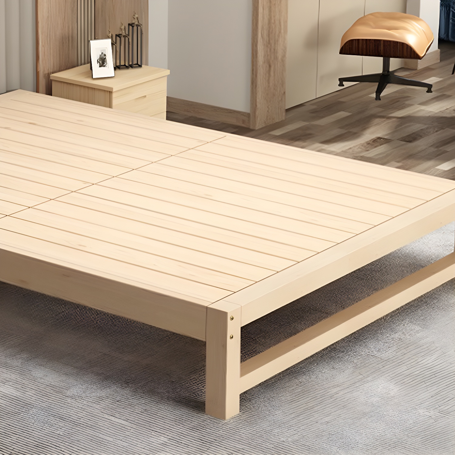Solid Wood Modern Platform Bed Natural without Headboard and Storage Space - image 8